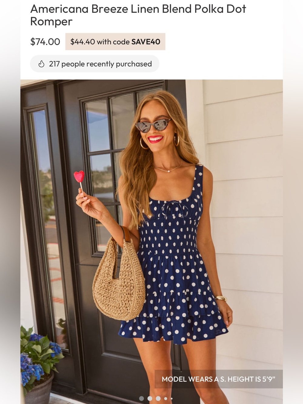 Vici Americana Breeze Linen Polka Dot Romper Small NWOT